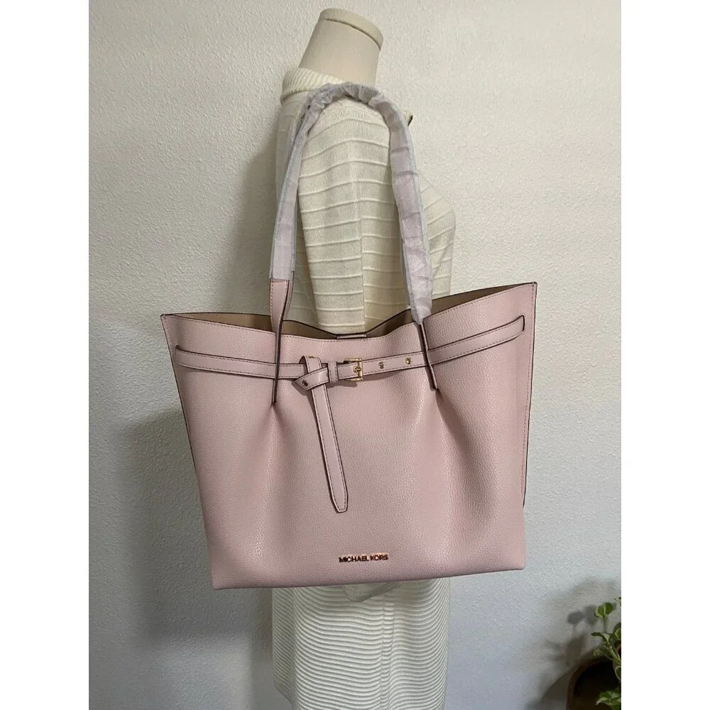 NWT Michael Kors Emilia Large East West Tote Bag Powder Blush Leather $558